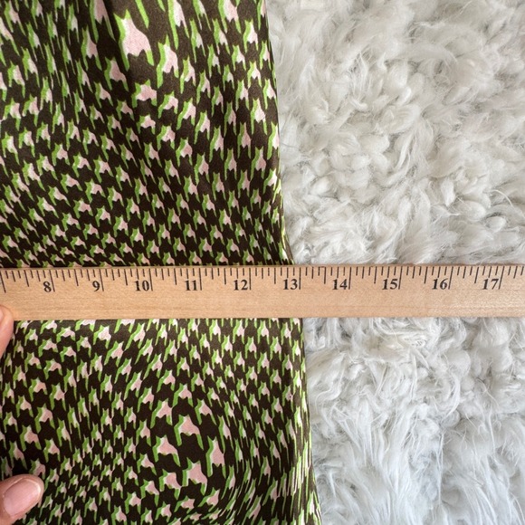 Daisy Street Wavy Print Satin Midi Houndstooth Lace‎ Trim Slip Dress Green SMALL - Picture 6 of 8